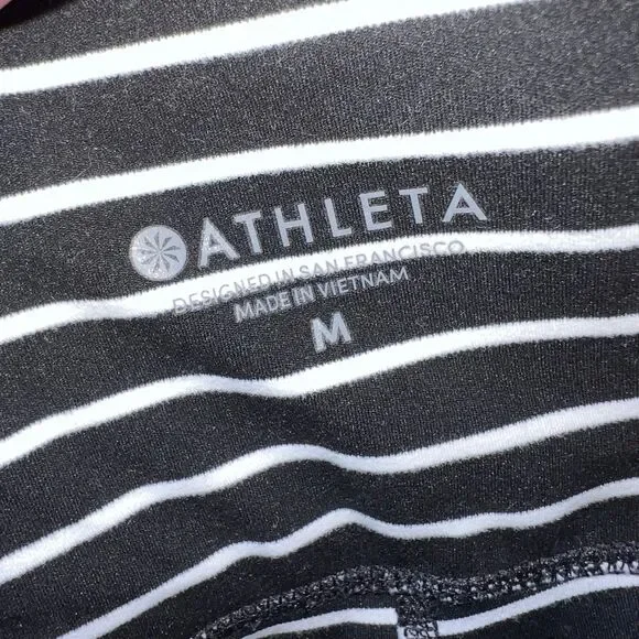 Athleta Chaturanga Leggings Women’s M Black White Stripe - Picture 7 of 9